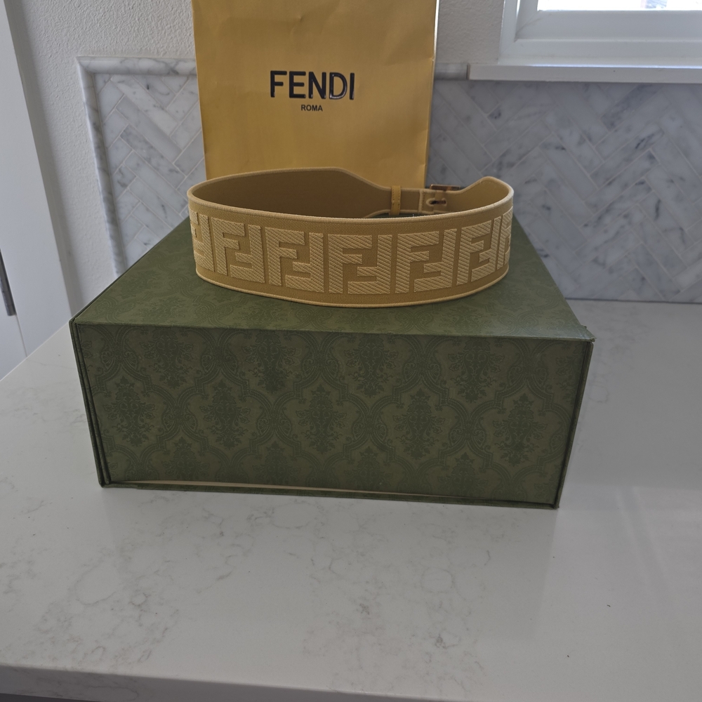 Fendi Wide FF Logo Jacquard Belt in Yellow Size 38 Like New Never Worn